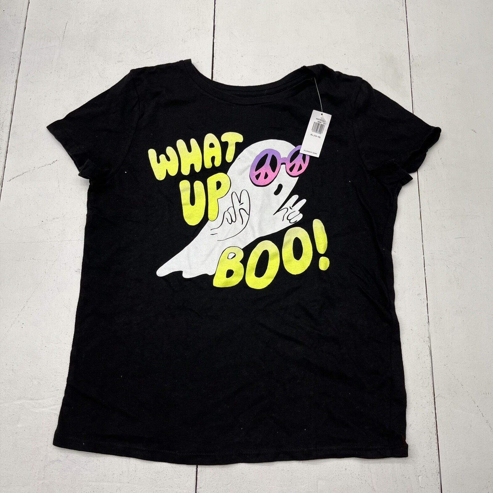 Old Navy Black “What Up Boo” Graphic Print T-Shirt Girls Size XL NEW