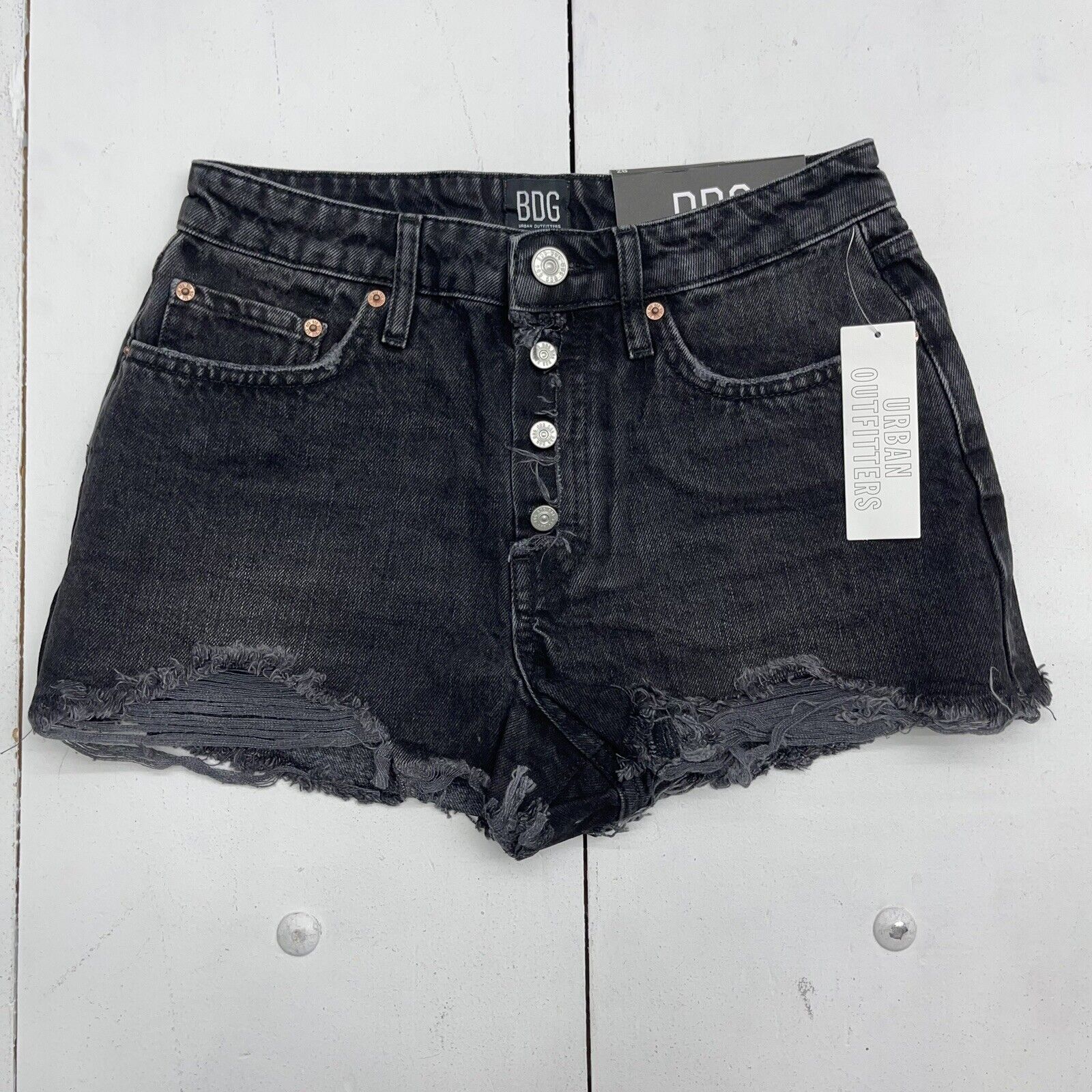 BDG Black Summer Cut Off Denim Distressed Shorts Women’s Size 28 New