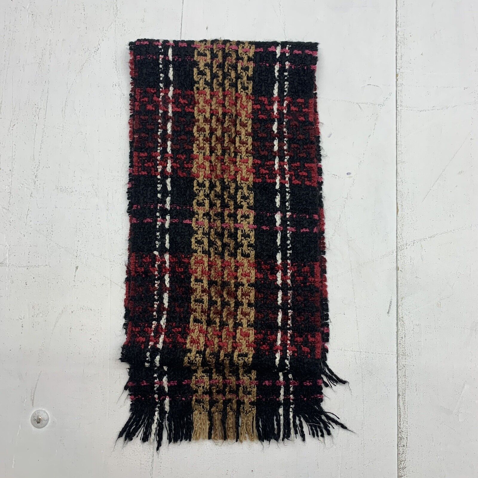 V.Fraas Black Brown Red And White Plaid Knit Scarf*