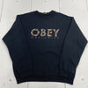 Obey Black Sweatshirt Crewneck Long Sleeve Floral Print Logo Women Size M