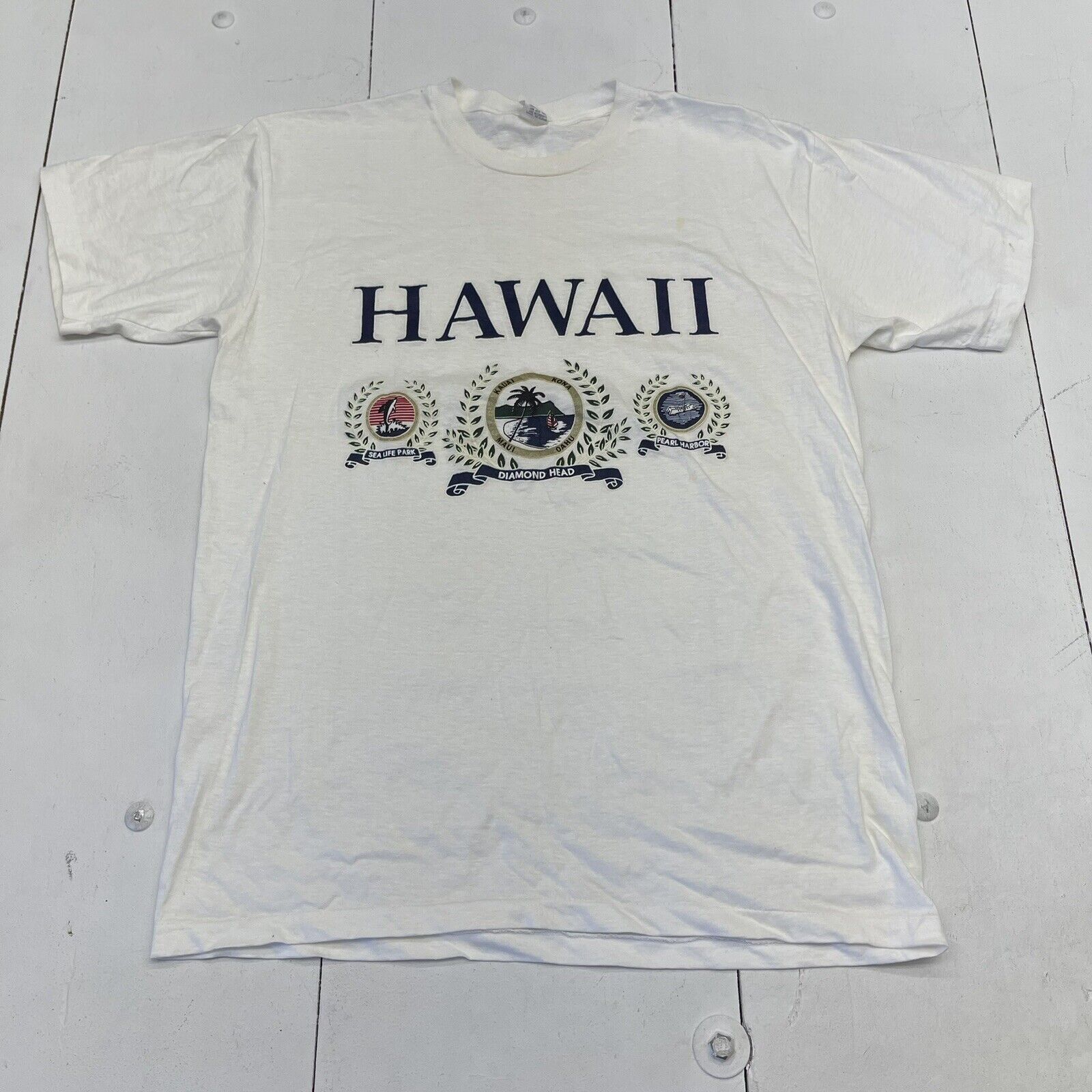 Vintage Hawaii Diamond Head White Graphic Short Sleeve T Mens Size Large