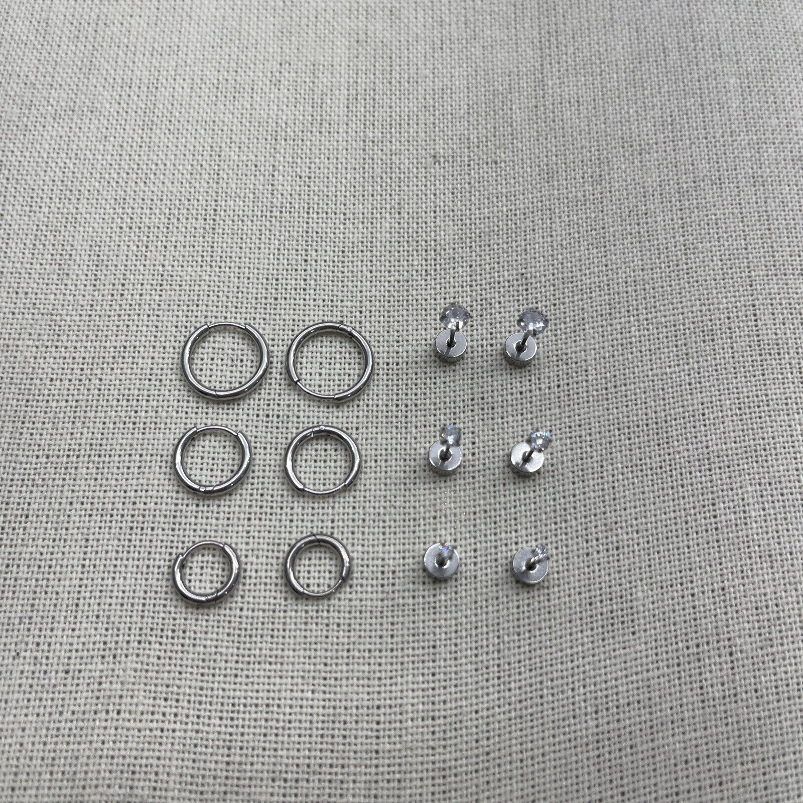 Sweetkiki 6 Pair Dainty Hoop And Stud Earrings Silver New