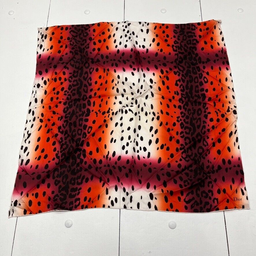 Dior Red Leopard Printed Square 70 Scarf Women's One Size NEW