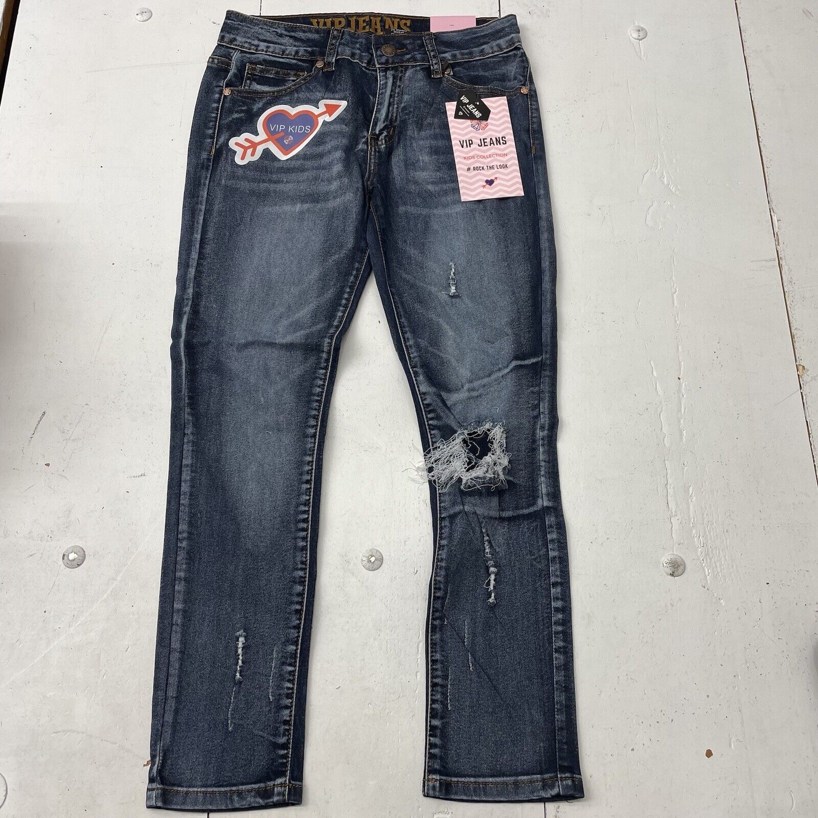 VIP Jeans Kids Collection Distressed Skinny Jeans Stretch Girls Size 14 NEW*