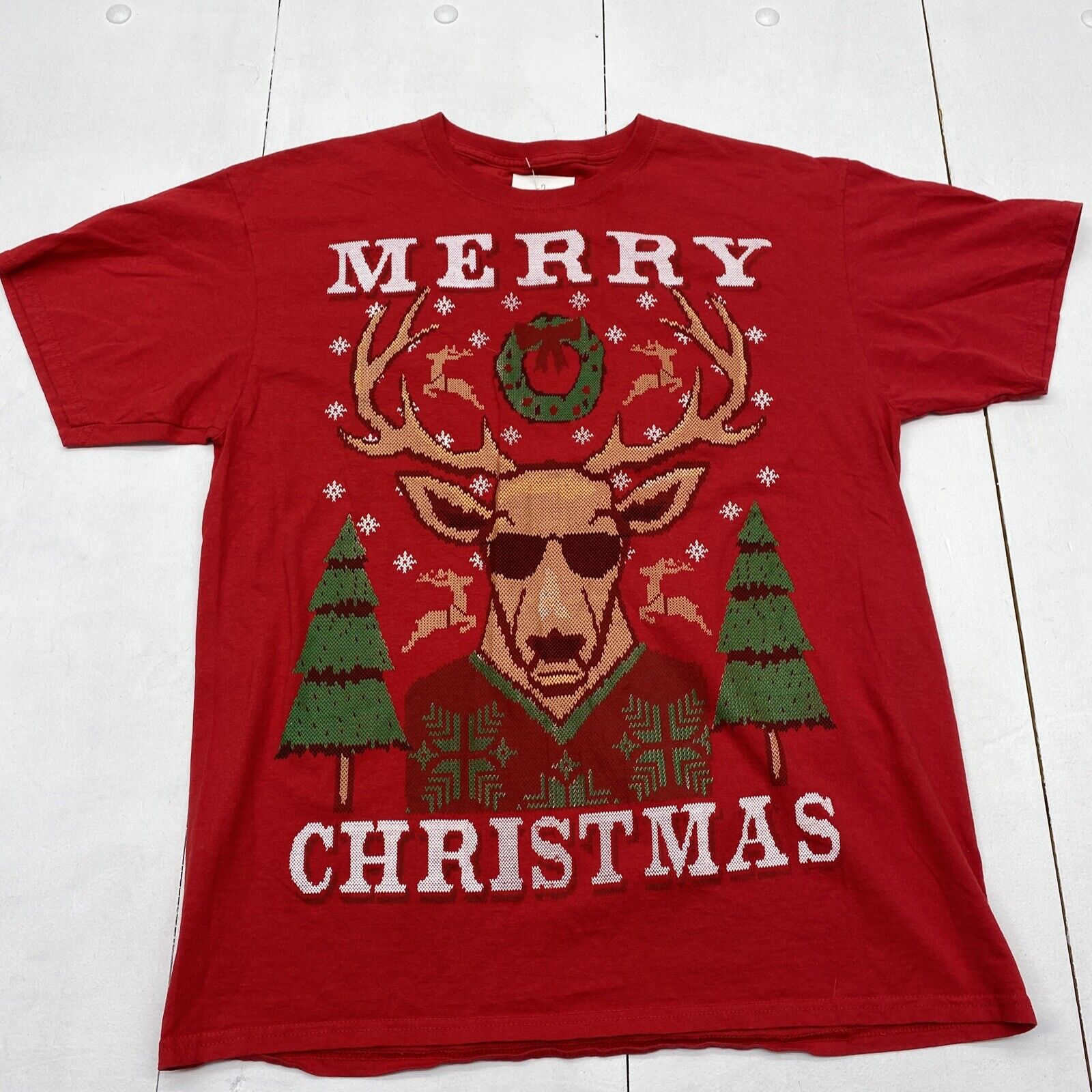 Christmas Graphic Print Red Short Sleeve T-Shirt Mens Size Large