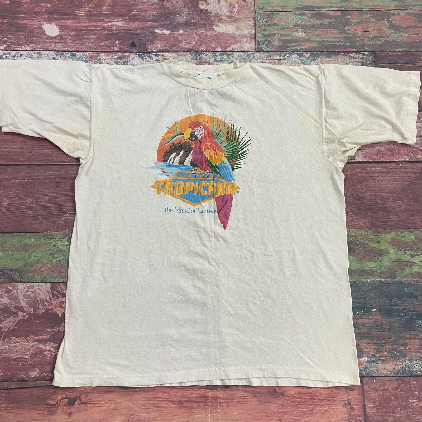 Vintage Tropicana Las Vegas White Parrot Graphic T-Shirt Men Size Fits Like 2XL*