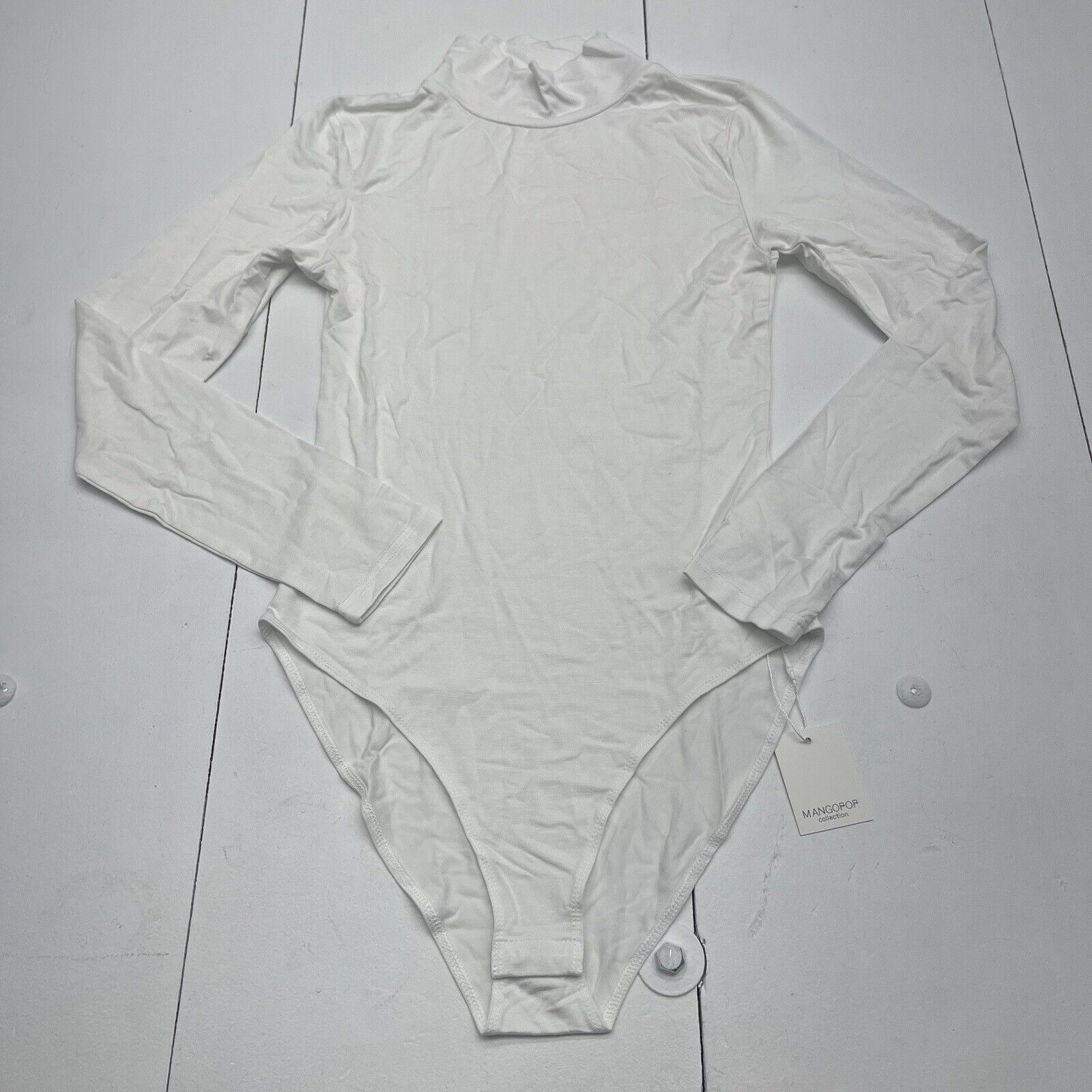 Mangopop White Mock Neck Long Sleeve Bodysuit Women's Size Small New -  beyond exchange