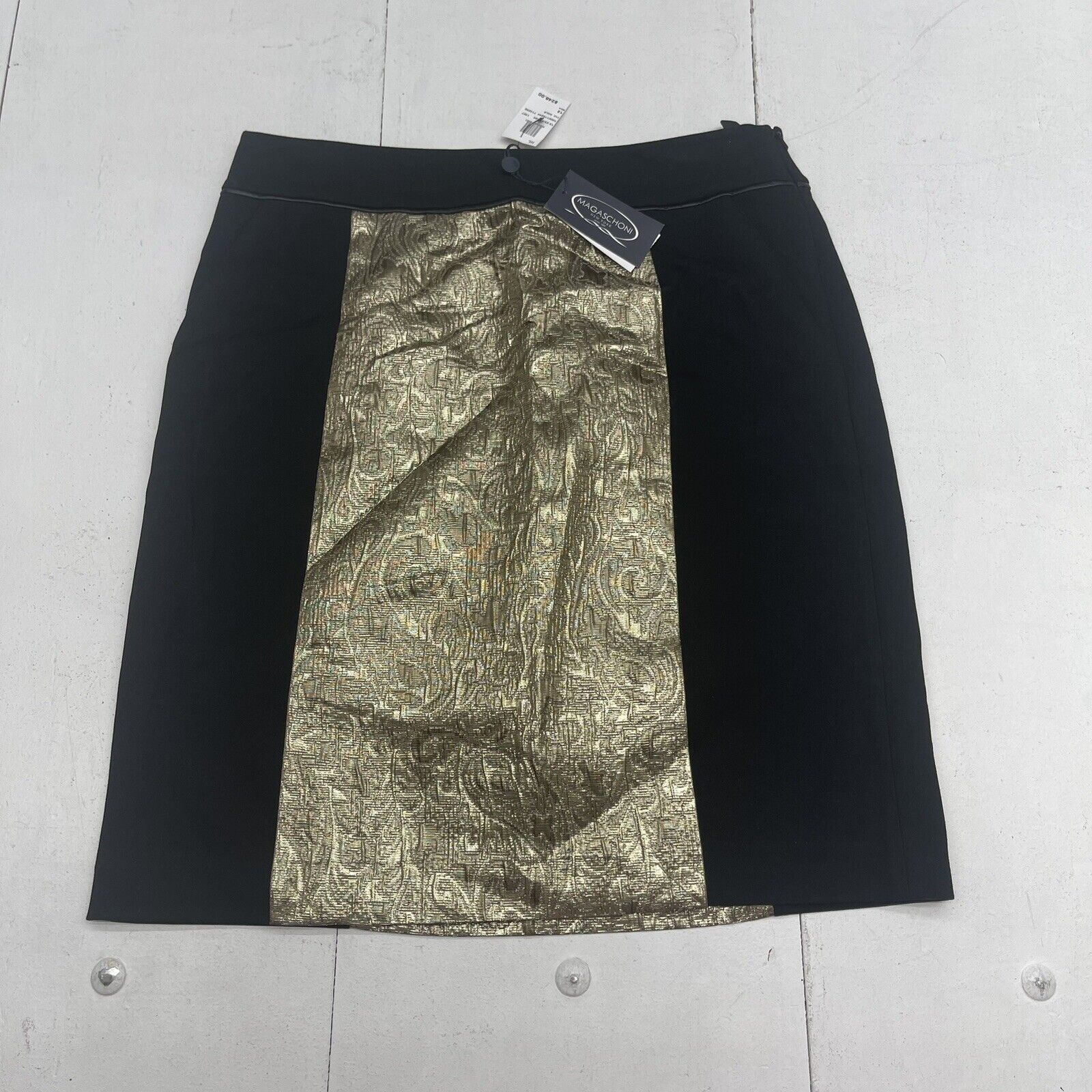 Magaschoni Black Knit Gold Jacquard Skirt Women’s Size 12 New