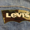 Levi’s Blue Denim Button Up Jean Jacket Green Camo Logo Patch Men Size M