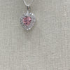 Macys Sterling Silver Double Chain Pink &amp; Clear Crystal Heart Pendant Necklace