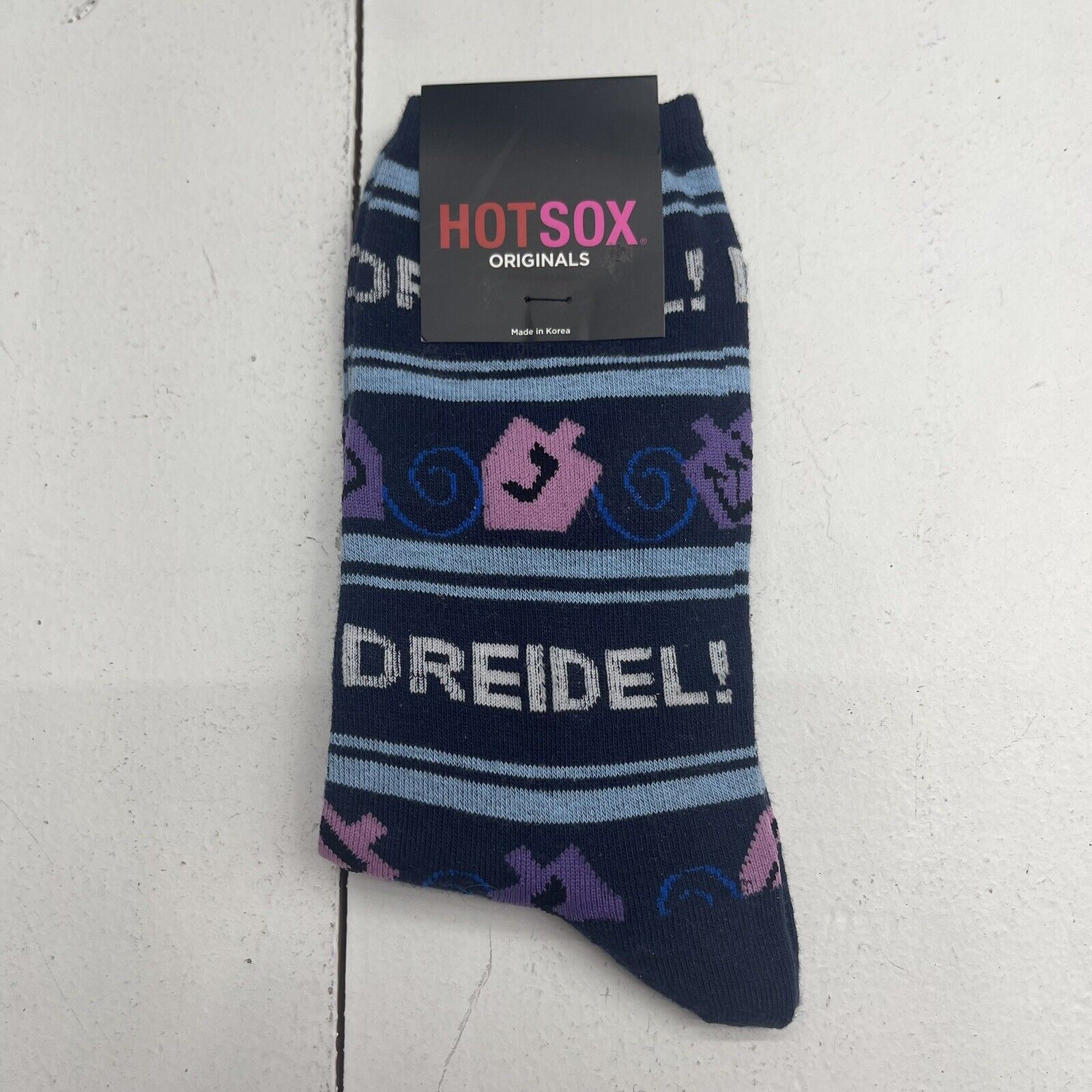 Hot Sox Orginals Navy Blue Dreidel! Crew Socks Size 9-11 New