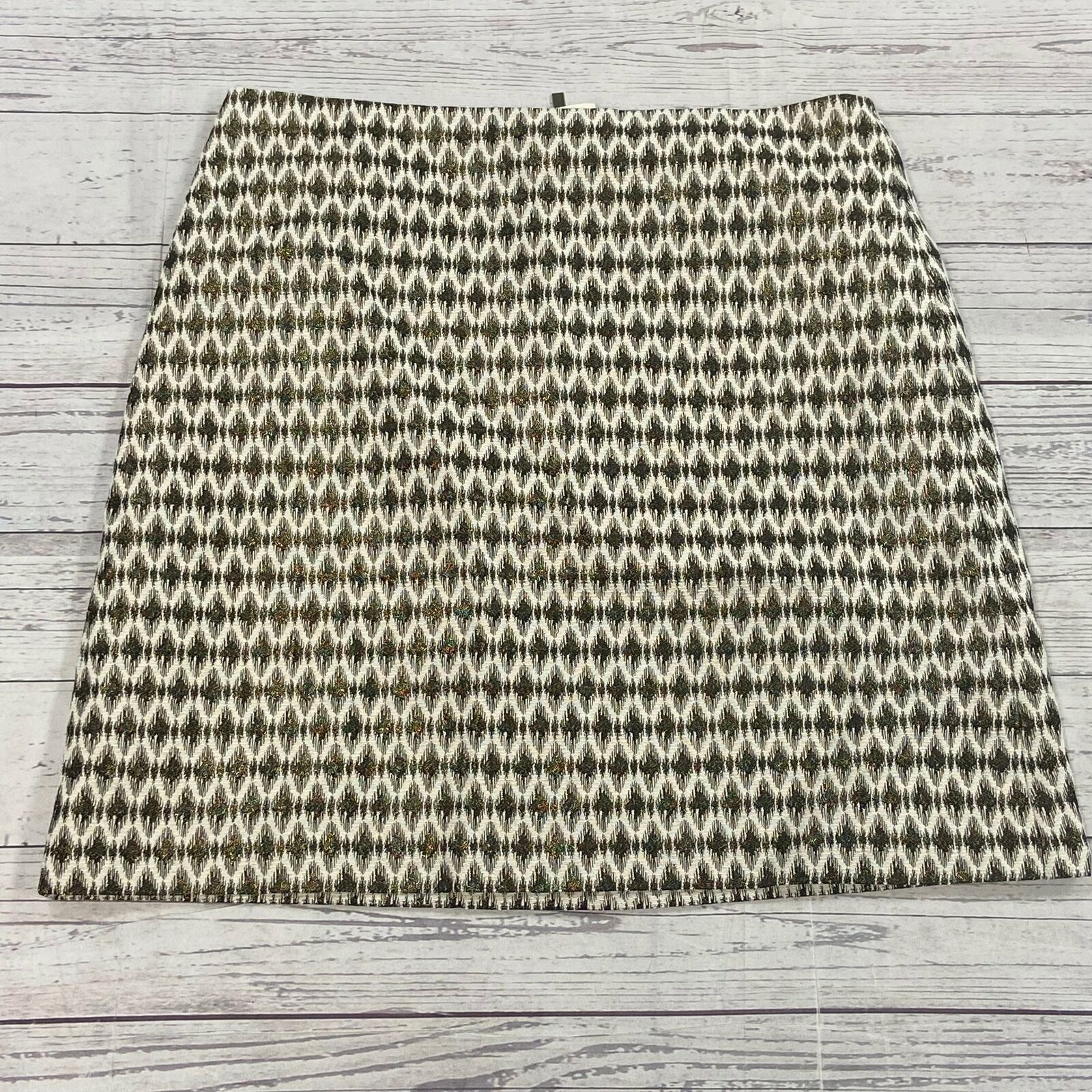 Loft Cream Gold Threads Business Casual Skirt Back Zip Woman’s Size 12 NEW