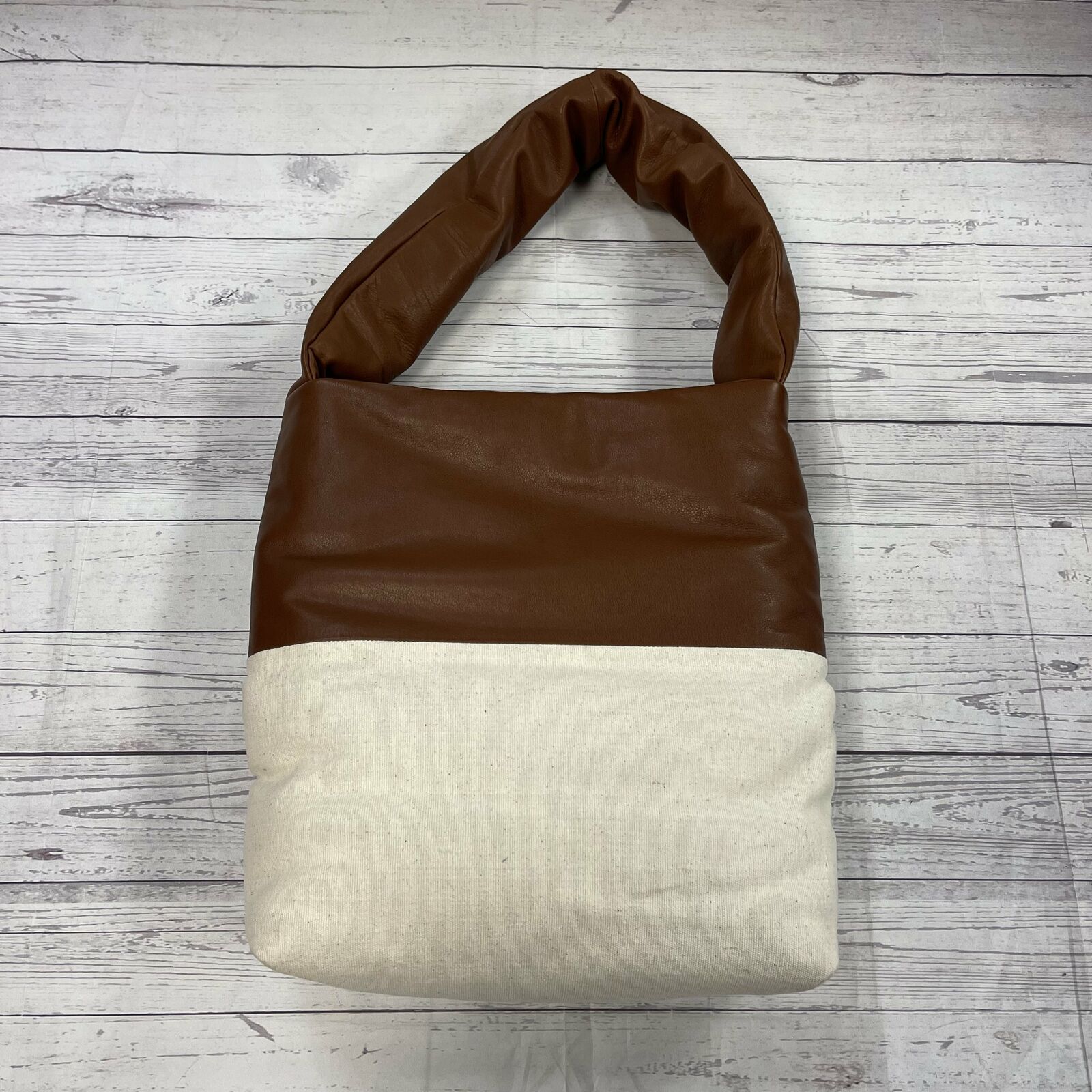 Kassl Editions Medium Monk Cognac Leather Canvas Pillow Handbag Purse *