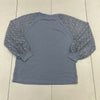 Blue Rib Knit Crotchet Long Sleeve Top Youth Girls Size XL