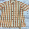 Tommy Bahama Orange Plaid Button Up Short Sleeve Silk Shirt Men Size M Original