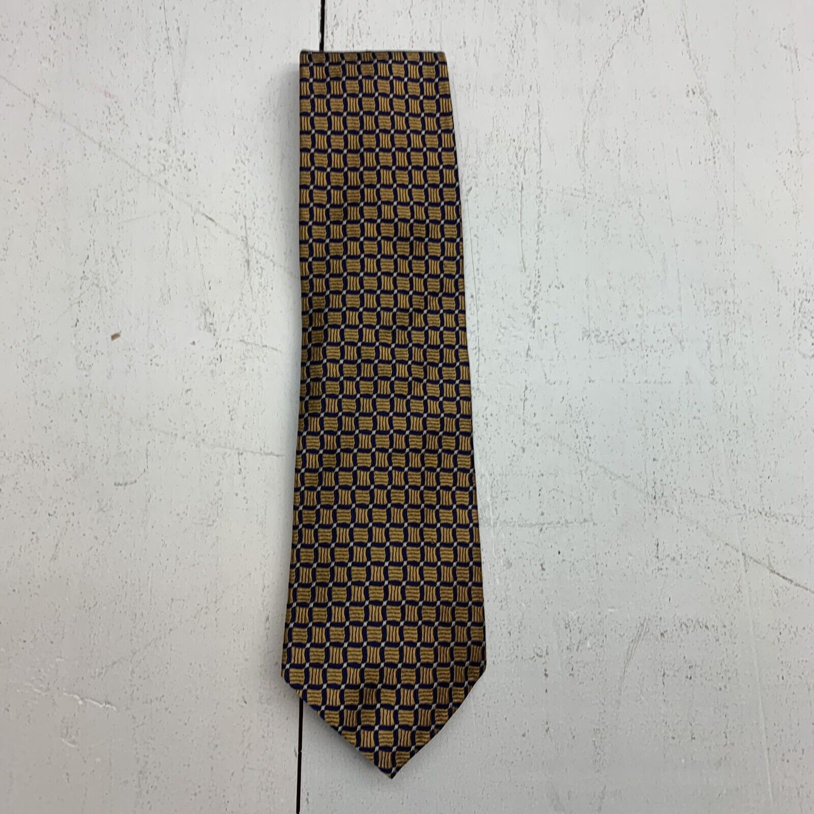 Nautica - Orange Tie with Blue Squares - 100% Silk