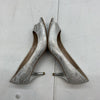 Tahari Womens Silver snakeskin print open toe heels size 9.5