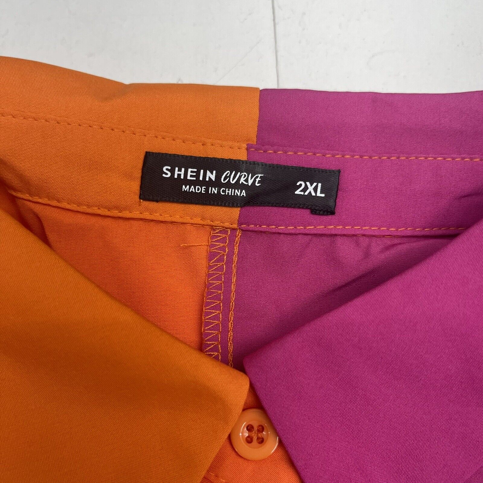 SHEIN Curve Orange Pink Color Block Shirt Dress Women's 2XL New