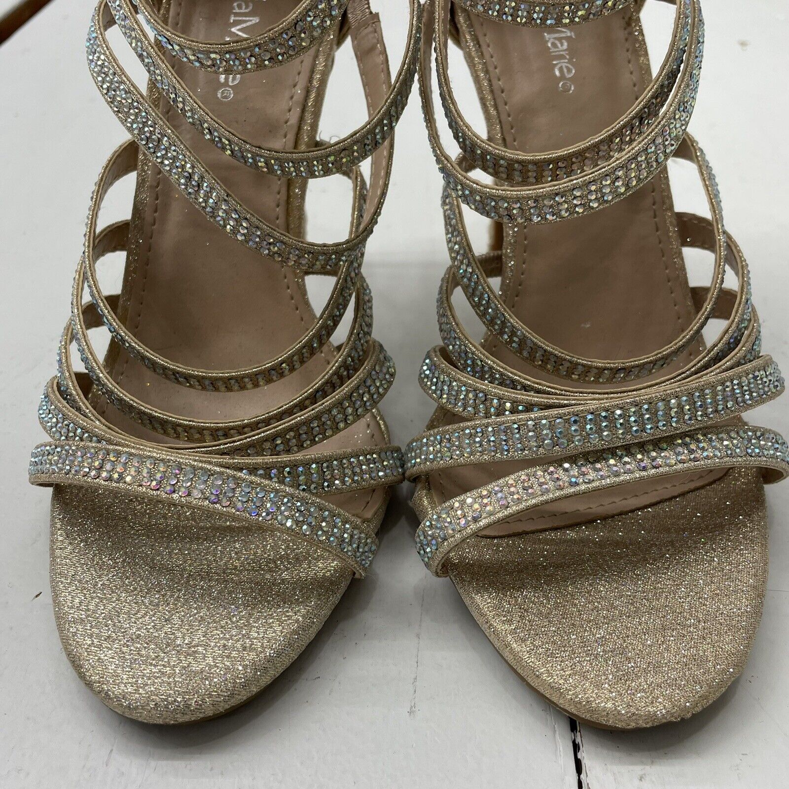 Glamorous barely there heeled sandals in gold glitter | ASOS