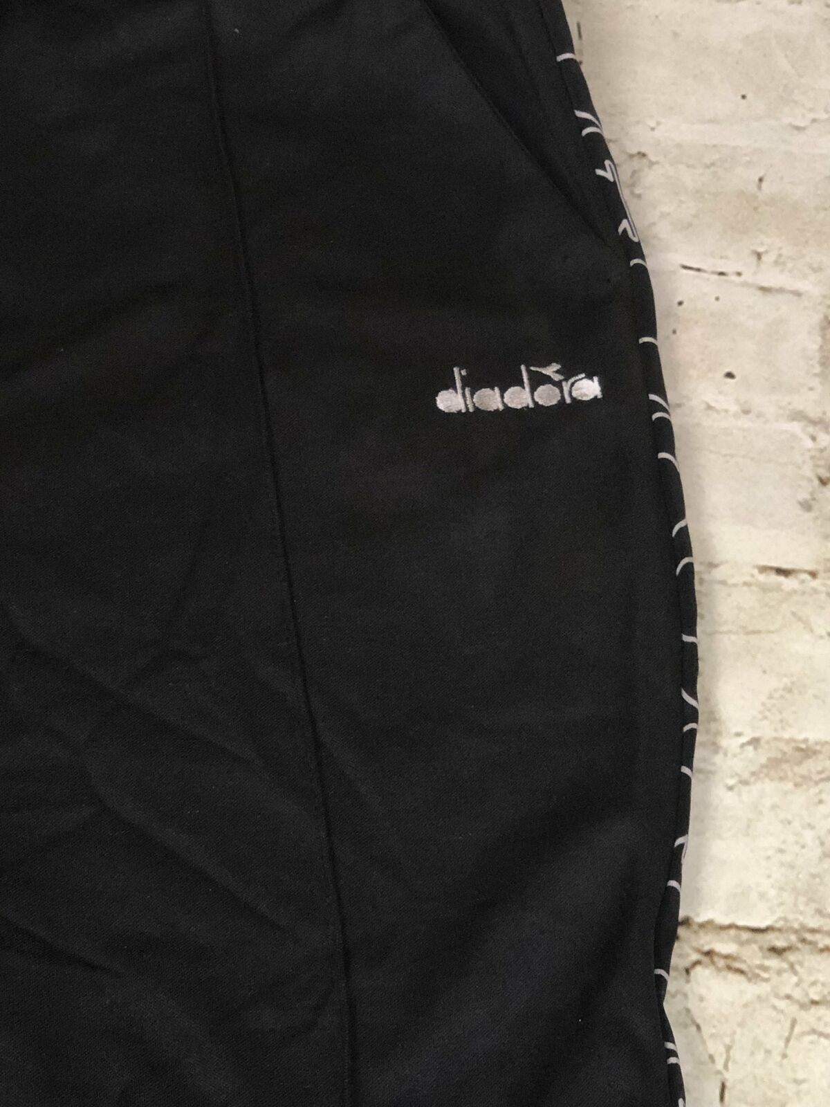 Diadora Logo 80s Style Retro Black Track Pants Joggers Men Size XL