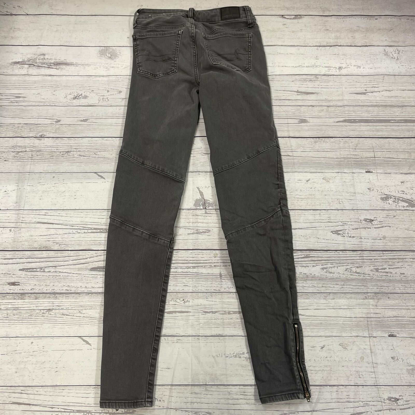 American Eagle AEO Black Moto Jeans With Zipper on Ankles Women's