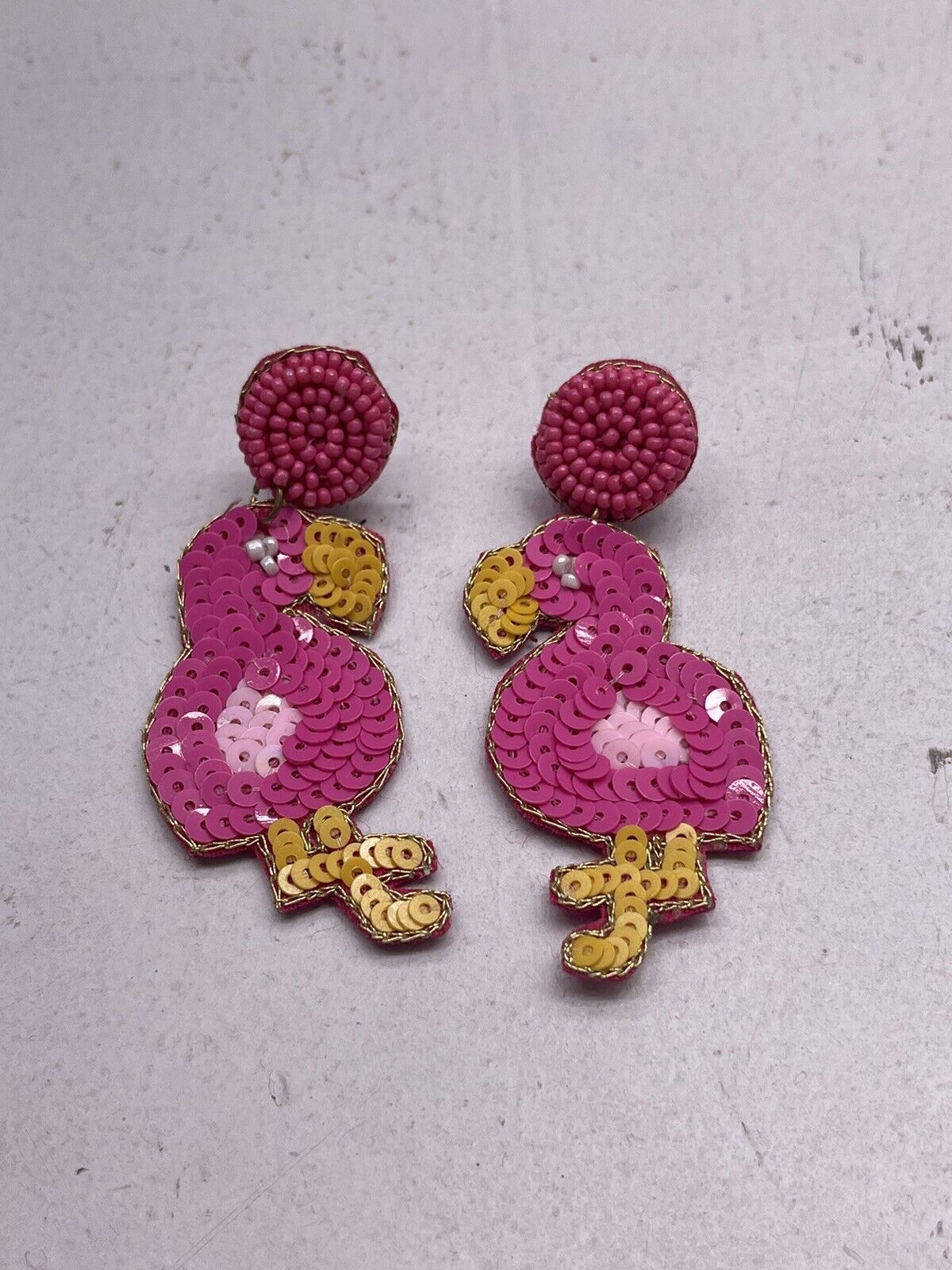 Pink Sequin Dangle Flamingo Earrings New