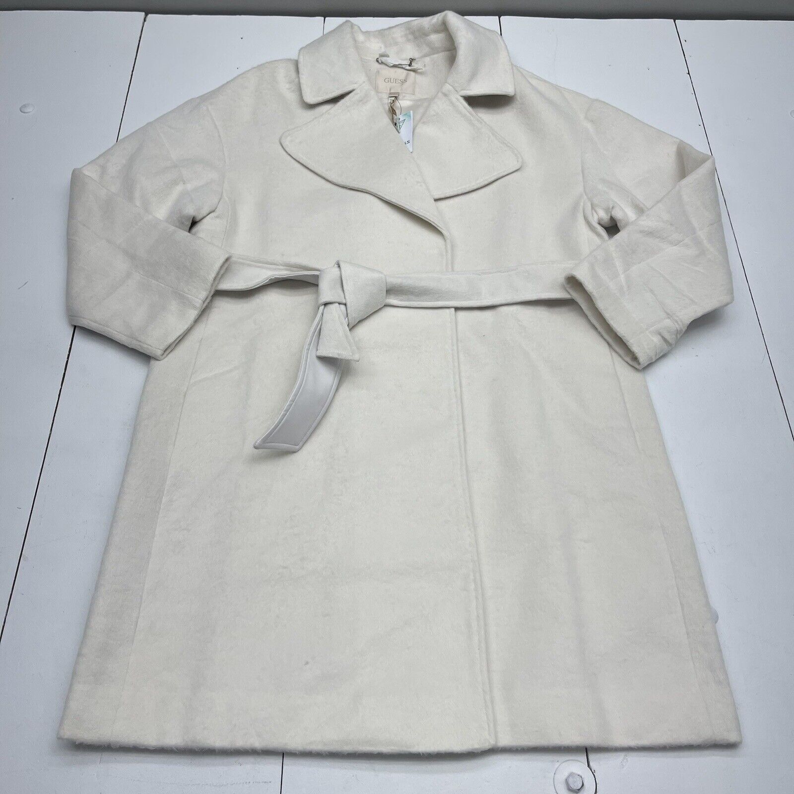 Guess Patrizia Cream Belted Coat Women’s Size Medium New Defect $198