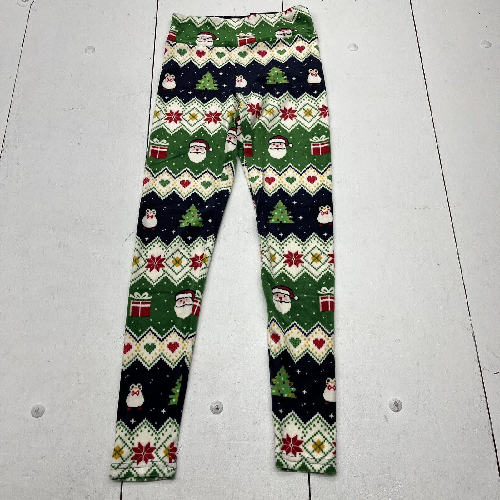 No Boundaries Green Christmas Printed Velour Leggings Juniors Size S (3-5)  NEW