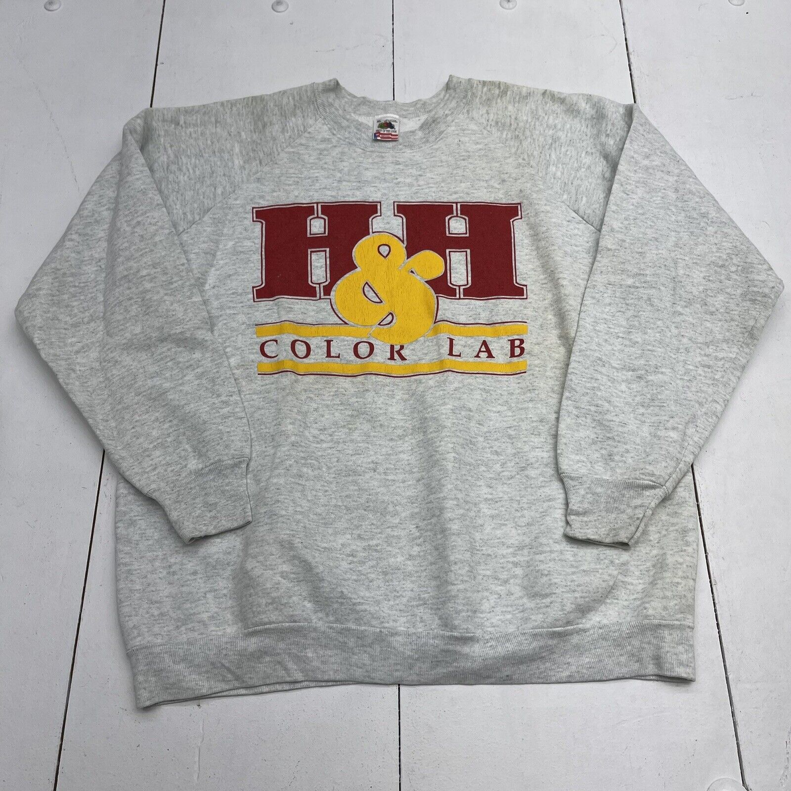Vintage Fruit Of The Loom Grey H&H Color Lab Crewneck Sweater Size XL