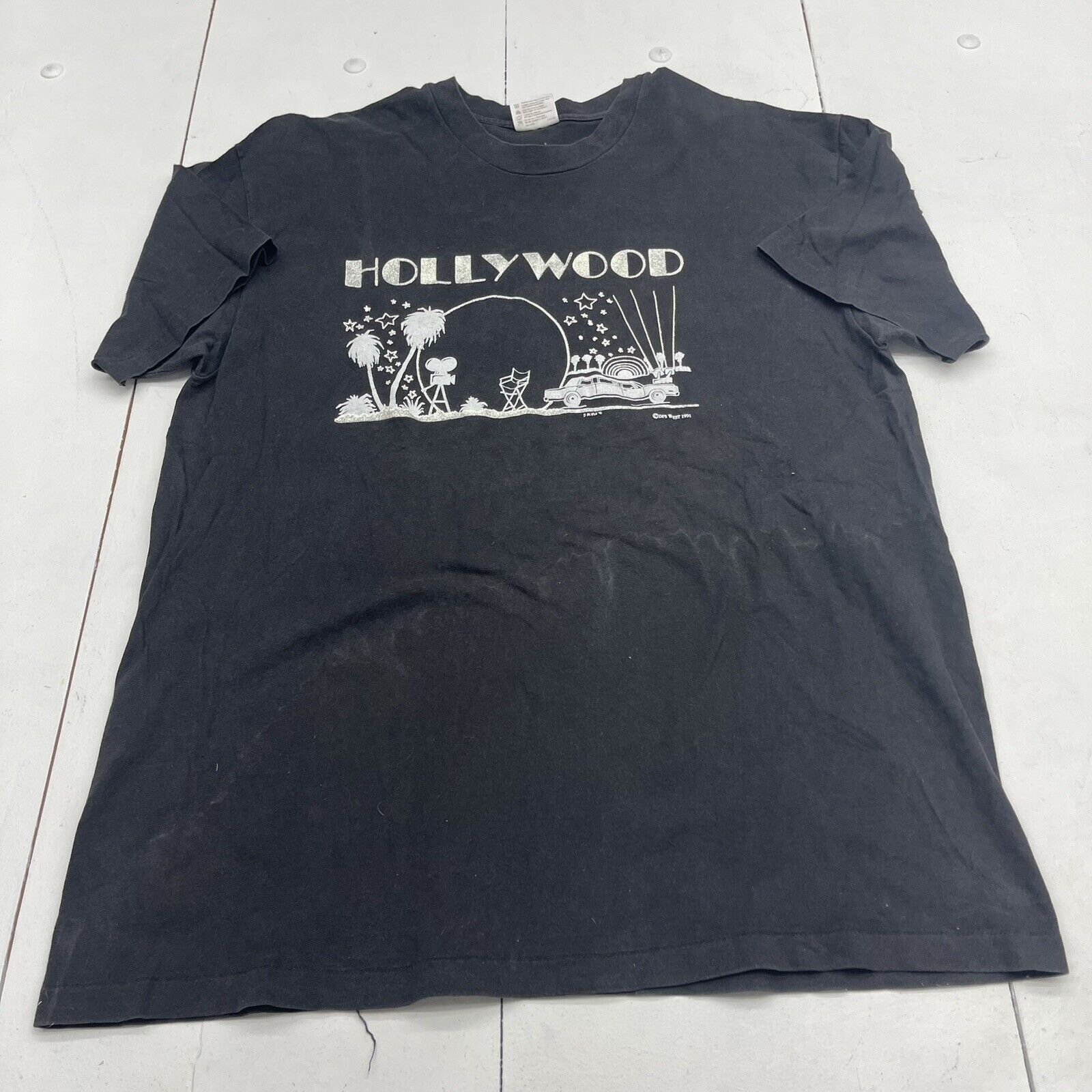 Vintage Hanes Hollywood 91 Black Short Sleeve T Shirt Mens Size XL