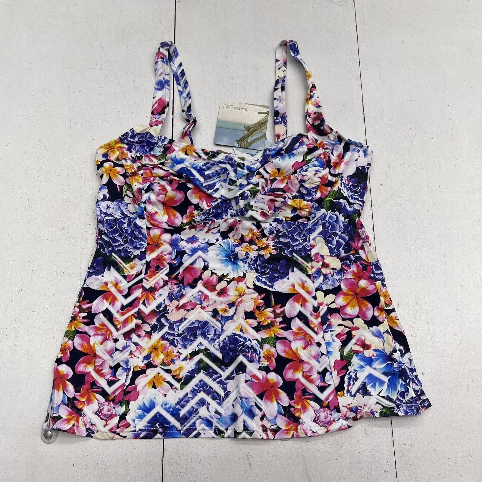 Lascana Navy Floral Printed Underwire Tankini Top Women's Size 38D