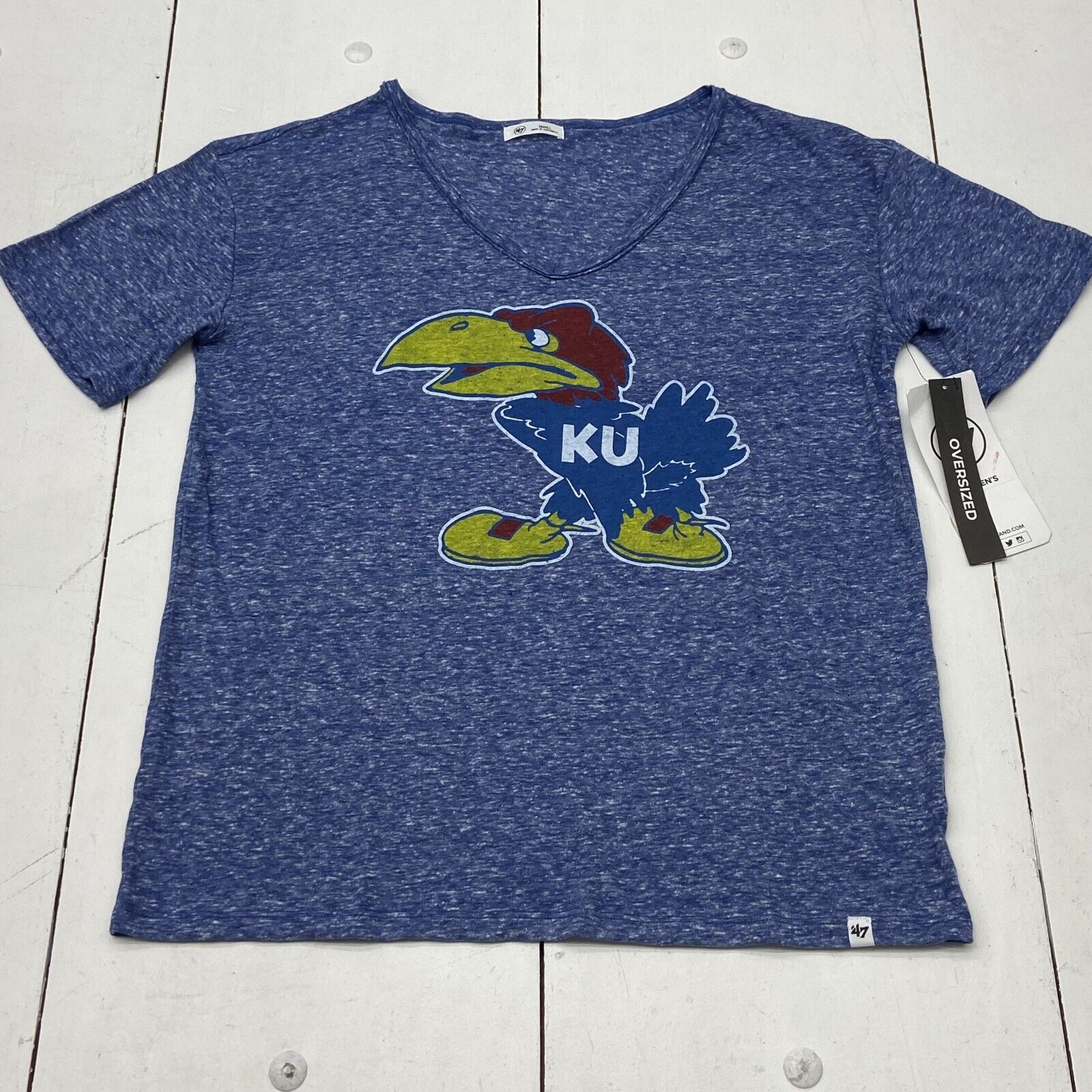 47 Brand Kansas Jayhawks NCAA Blue Short Sleeve T-Shirt Women Size