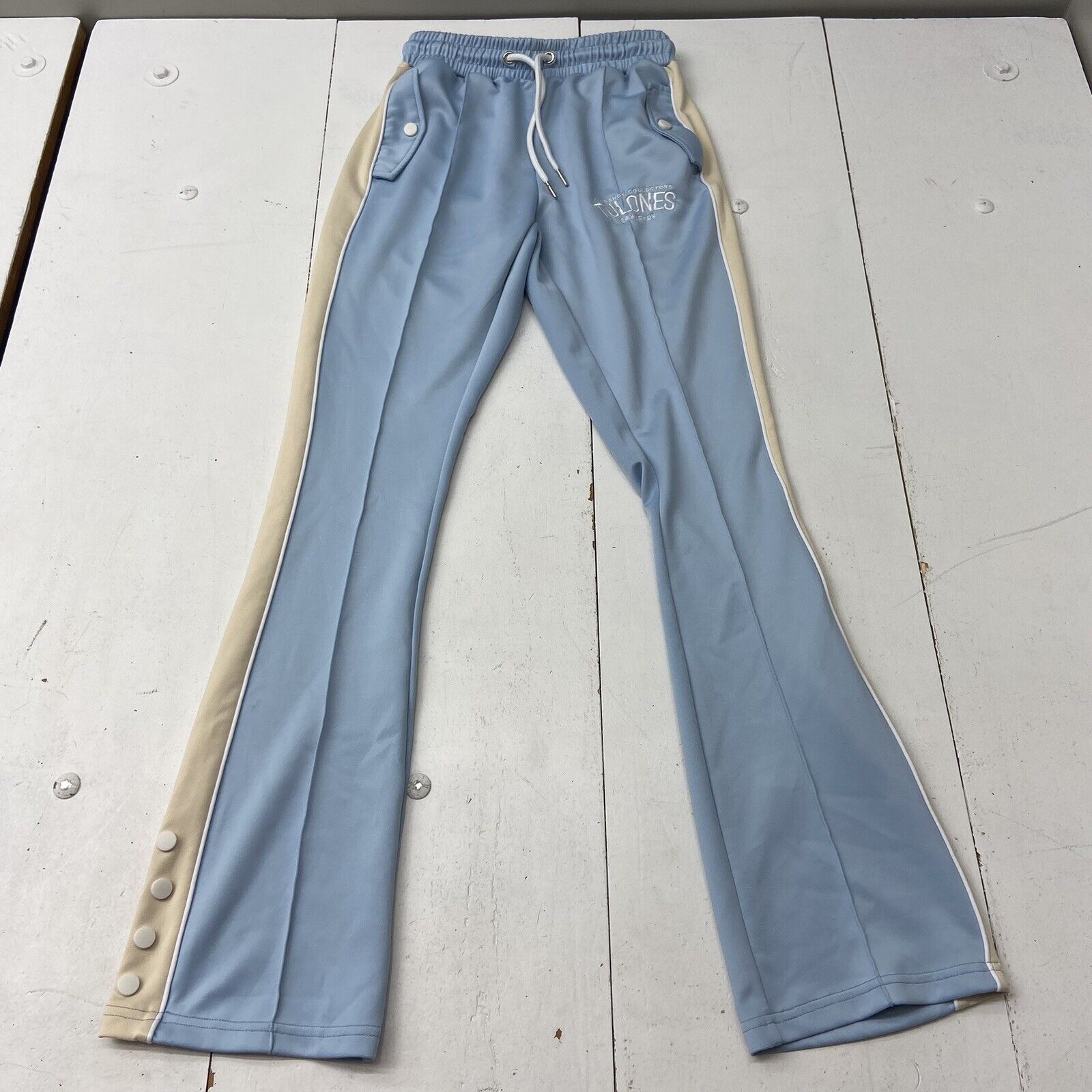 Tulones Cream Sky Blue Classic Track Pants Ankle Snap Accents Adult Size XS NEW