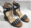 Sole Society Denim Stripe Canvas Zahara Block Cork Heel Sandal Women Size 8 New