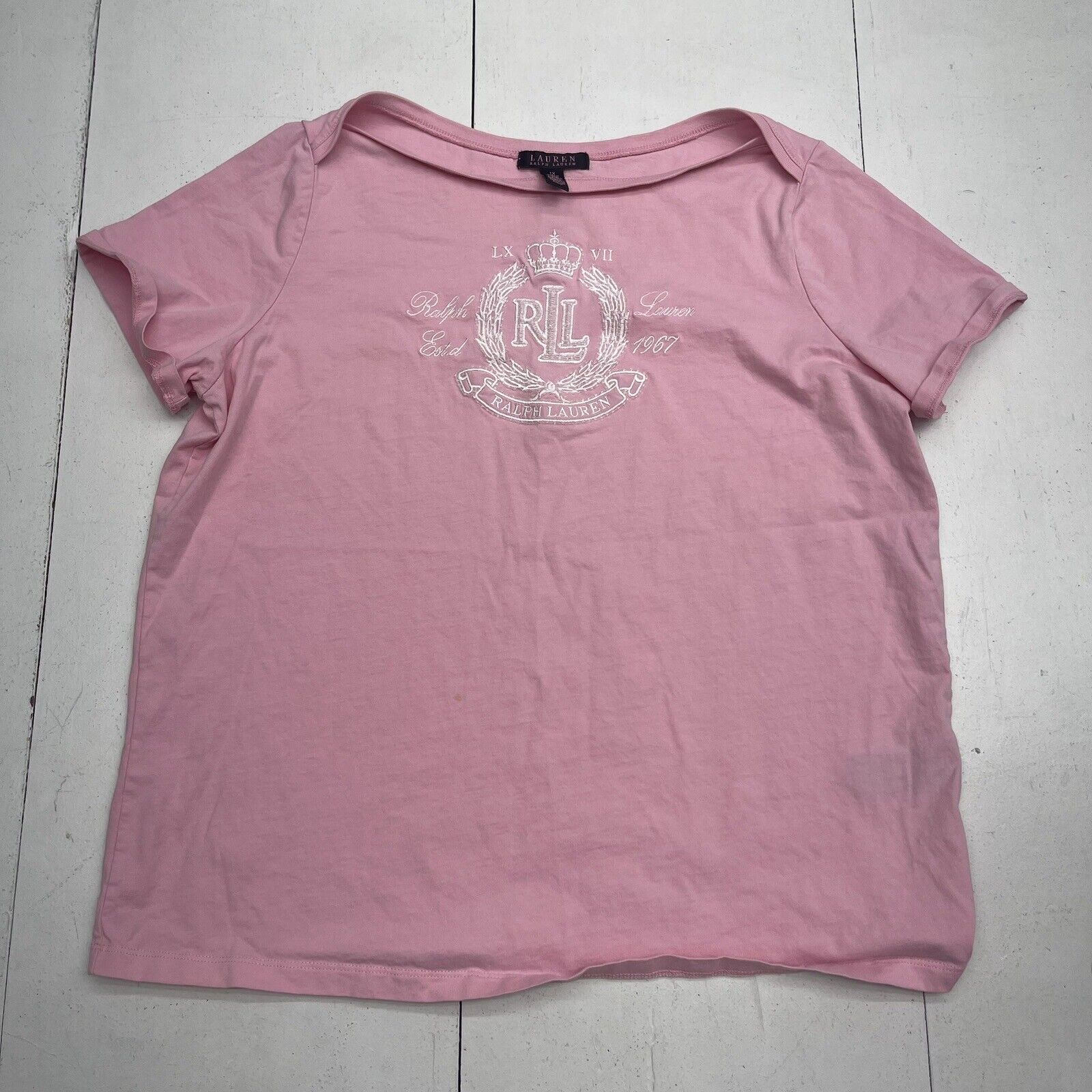 Lauren Ralph Lauren Pink Embroidered Beaded Short Sleeve T Shirt Women -  beyond exchange
