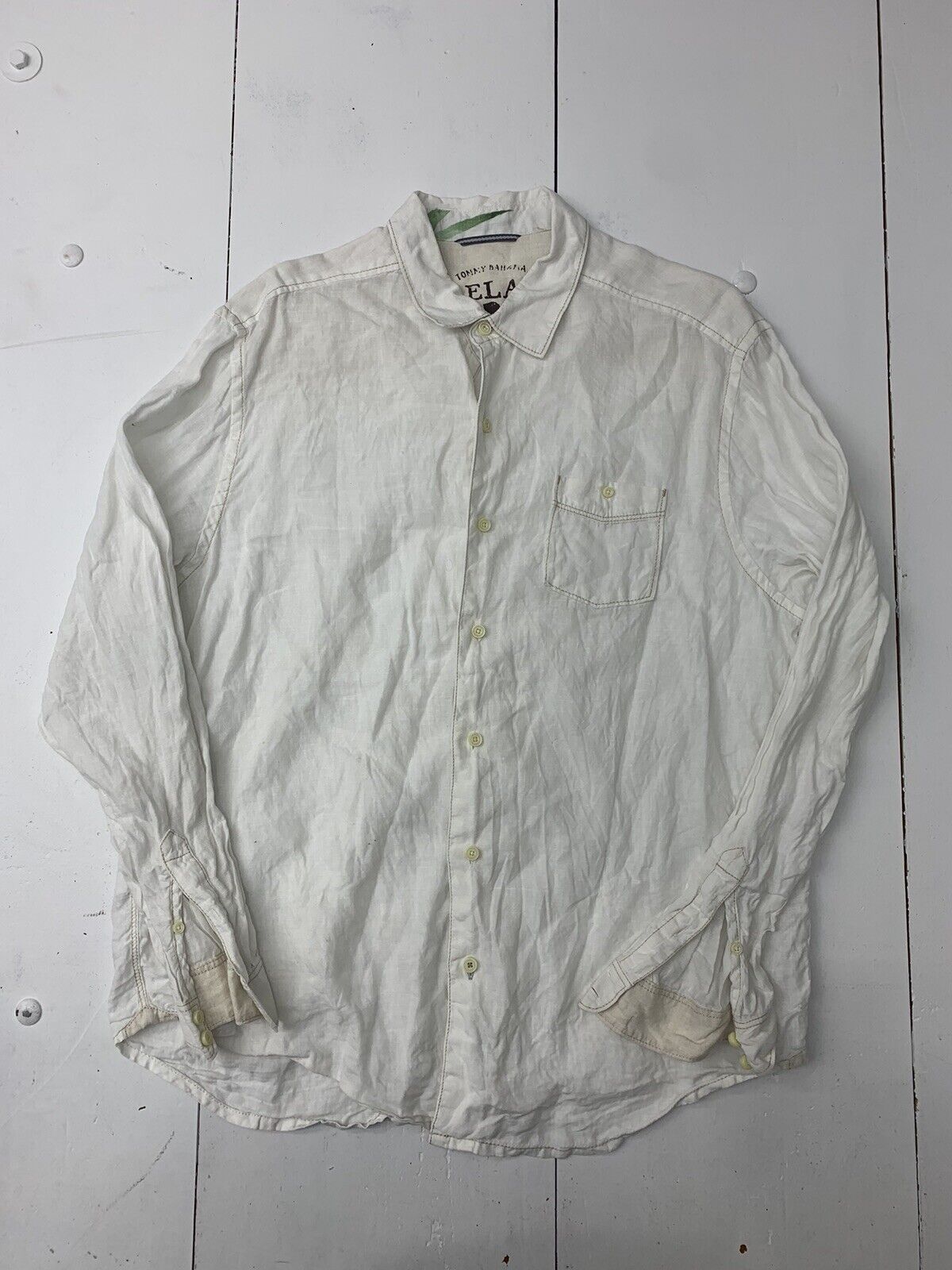 Tommy Bahama Mens White Long Sleeve Button Up Shirt Size Large
