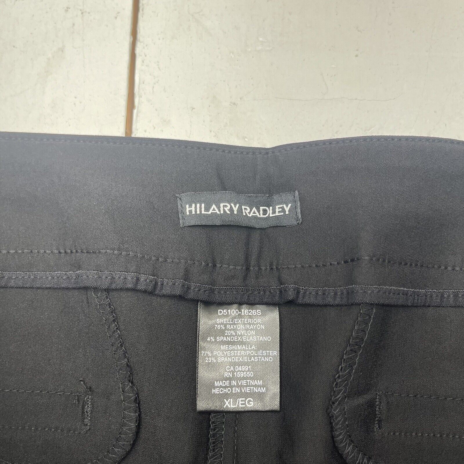 Hilary Radley Ladies' Tummy Control Pull-On Pant with Pockets Black/Off  White XL