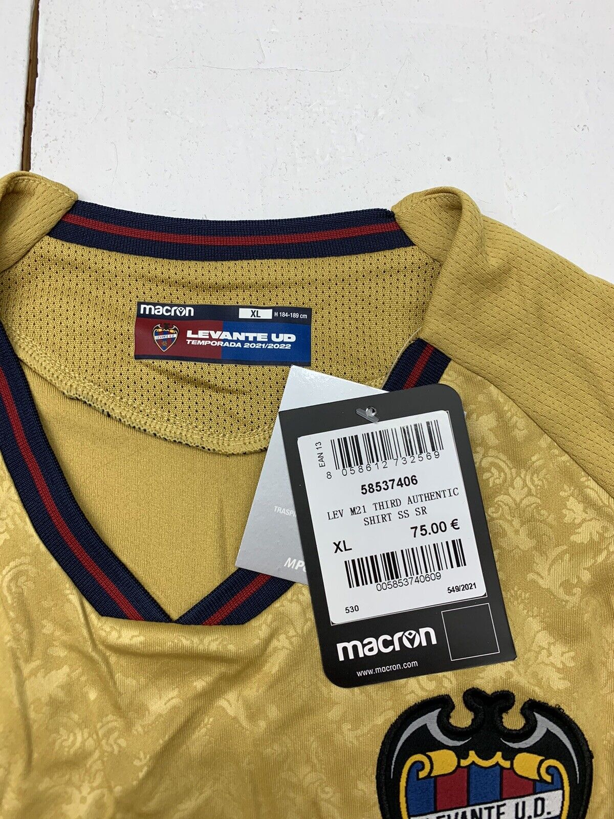 Macron Mens Gold Levante UD Jersey Size XL - beyond exchange