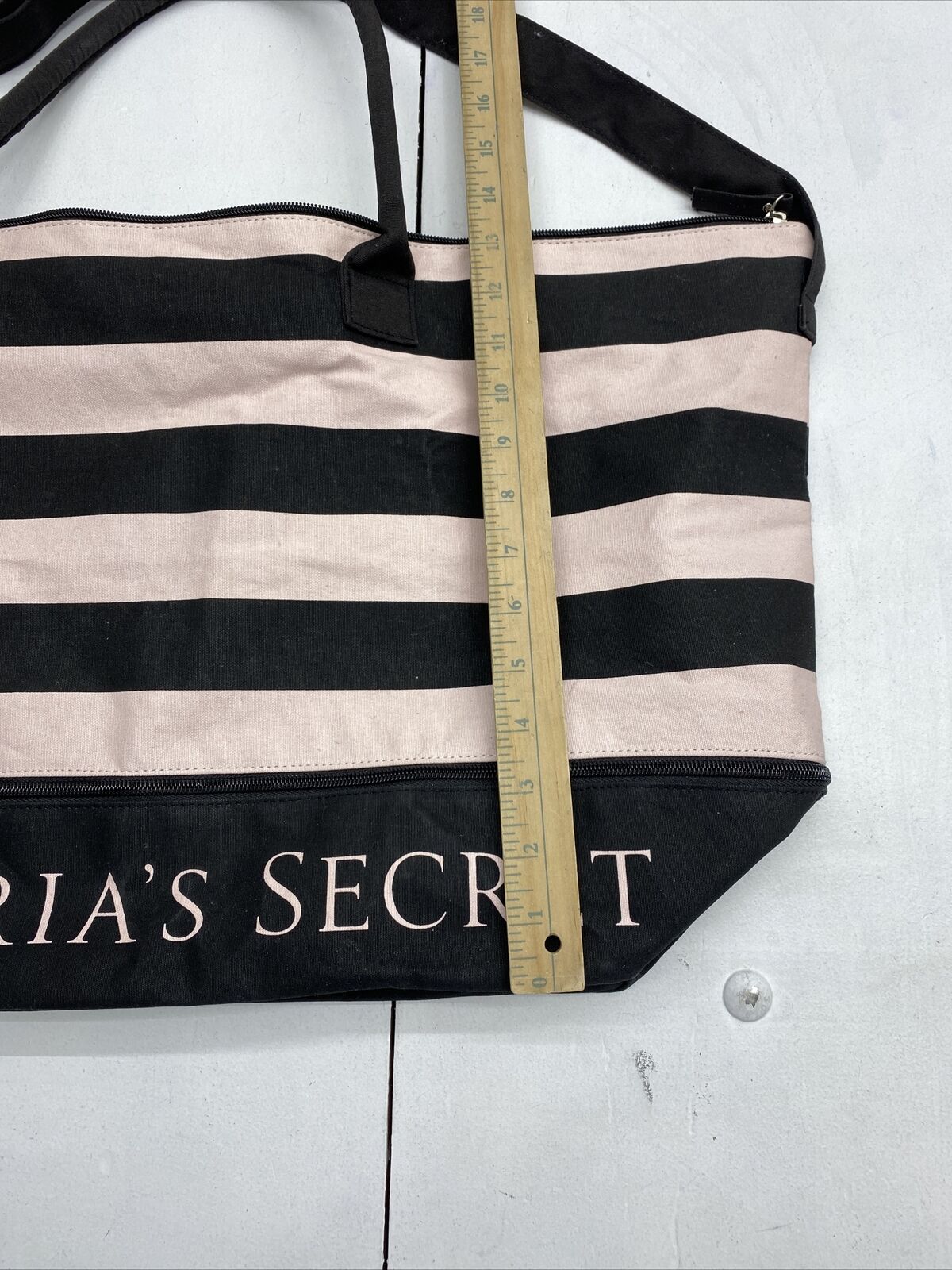 Victoria's Secret Expandable Weekender Tote Bag, Pink/Black Stripe