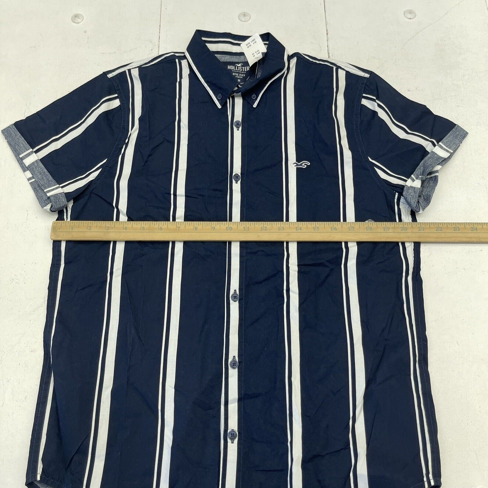 Hollister Mens Cotton Long Sleeve Button Up Blue White Striped