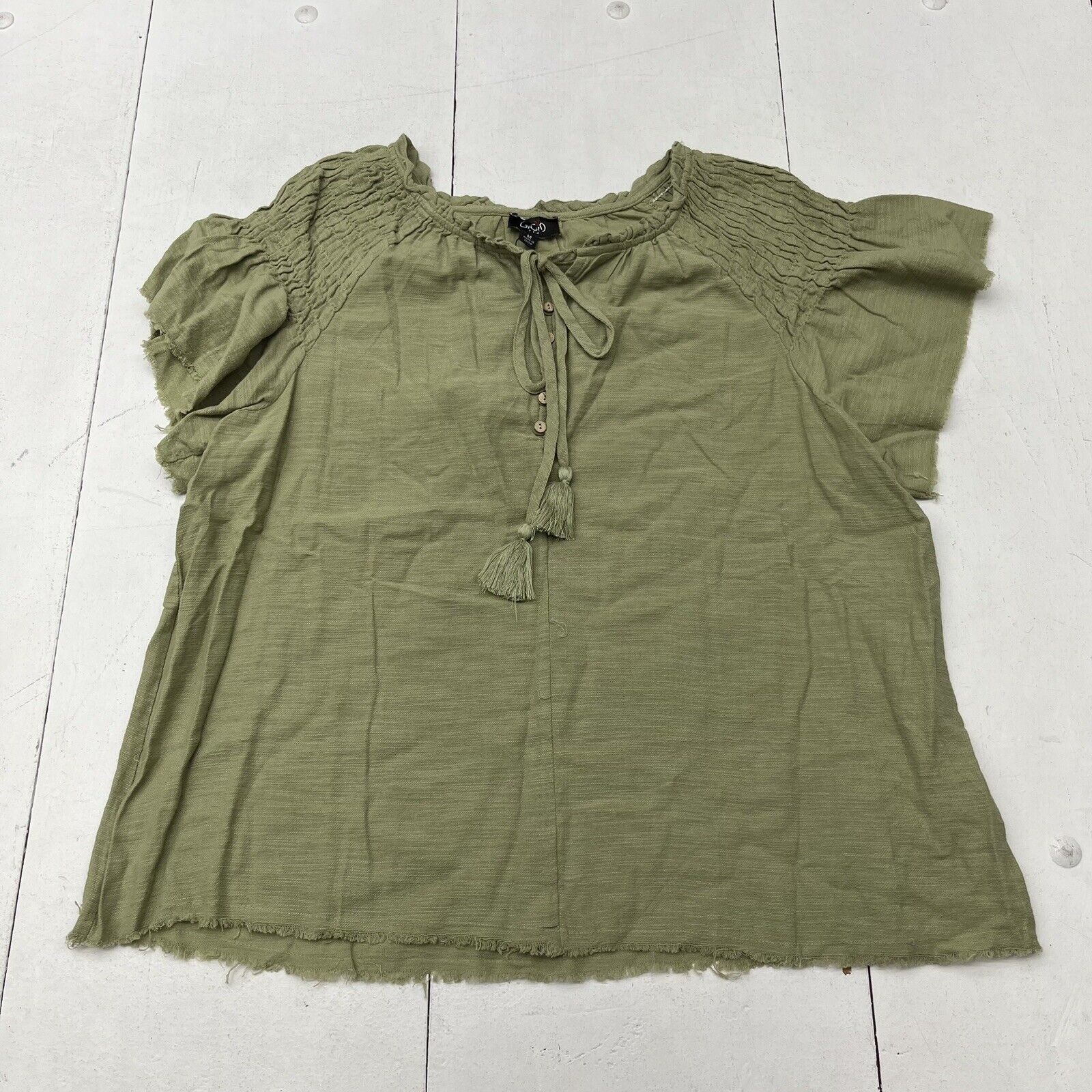 Gigio Green Ruffle Top Tie Short Sleeve T-Shirt Women’s Size Medium NEW