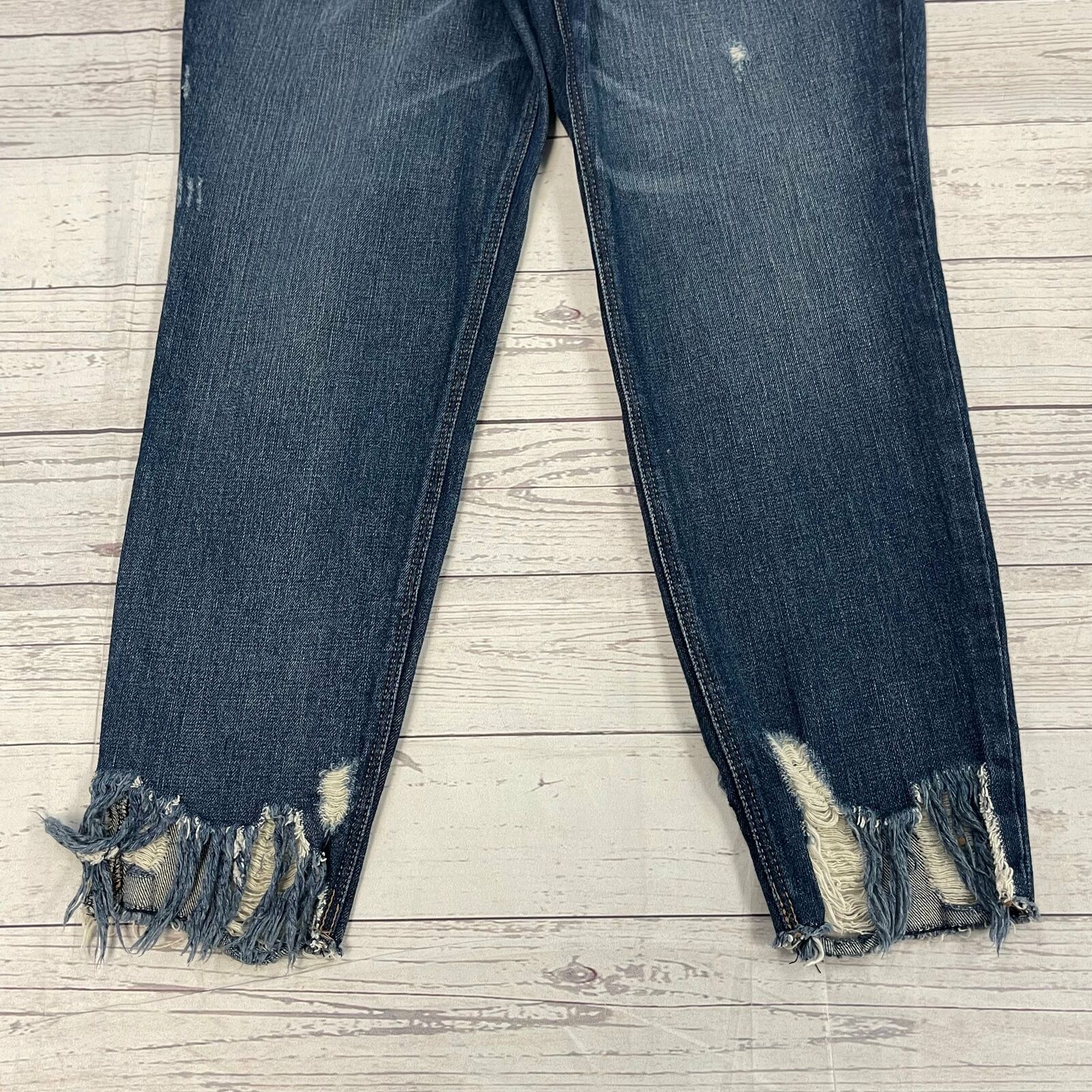 Express Vintage Frayed Ankle Extreme High Rise Blue Jeans Women's