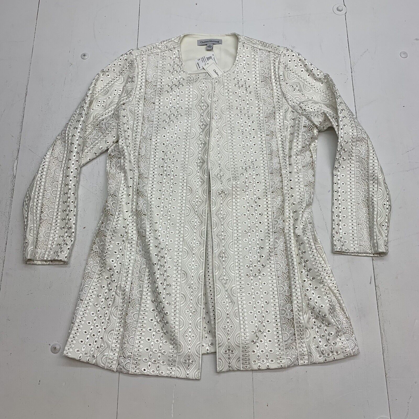 Chelsea Morning Womens White lace open front Jacket Size XL