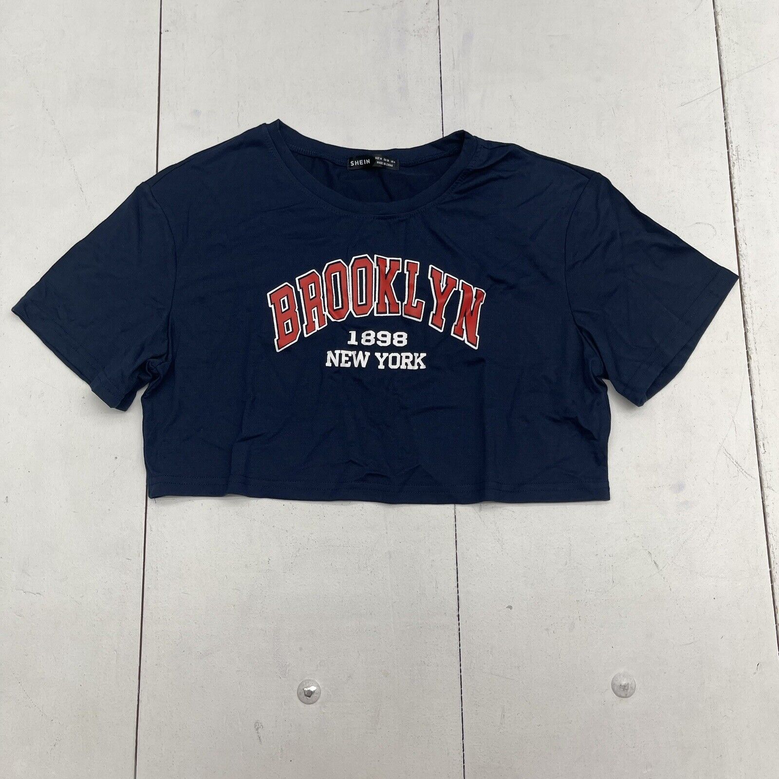 SHEIN Navy Blue Brooklyn Crop Shirt Sleeve T Shirt Women’s Medium New