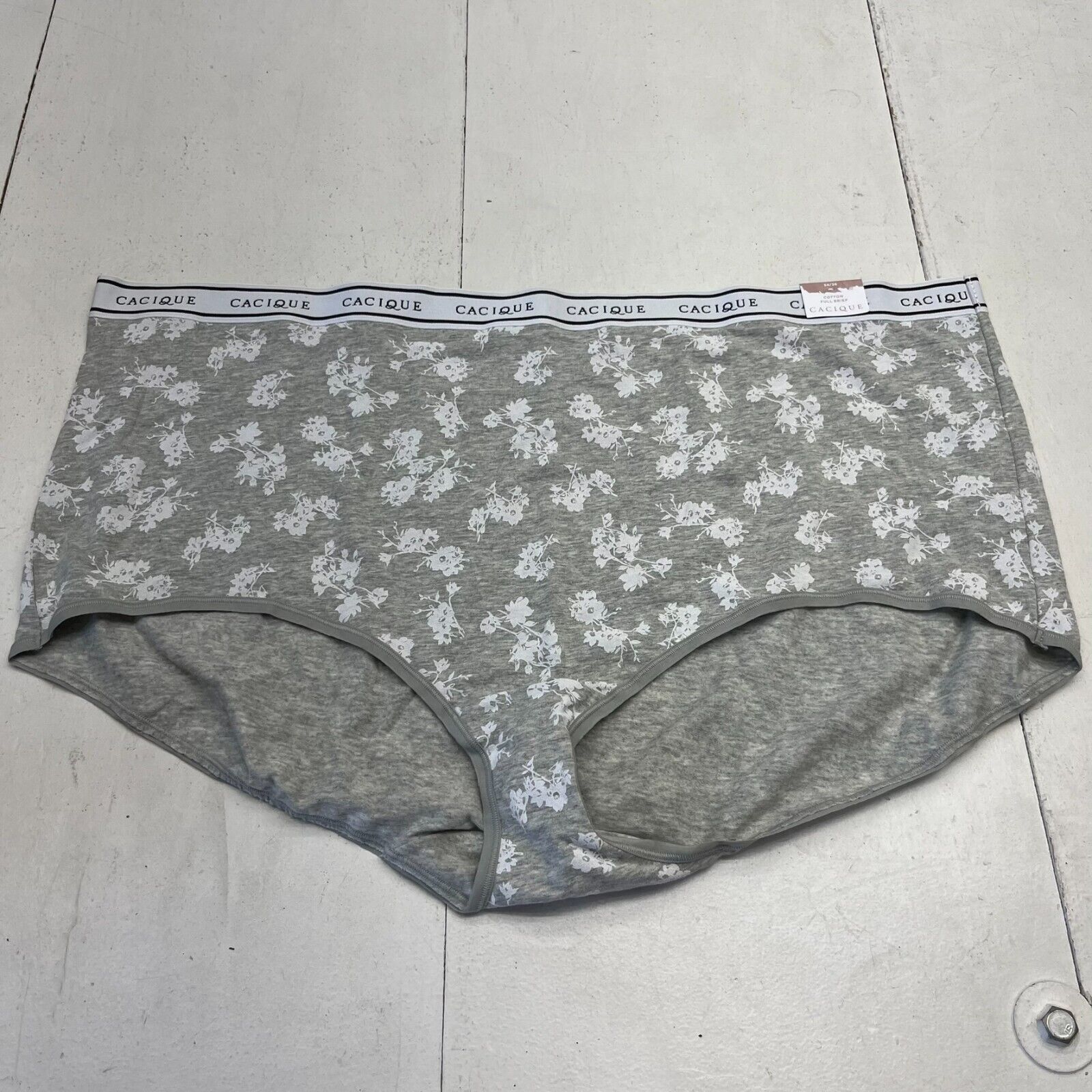 Cacique Gray Floral Print Full Brief Underwear Women's Size 34/36 NEW