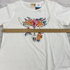 Savana Jane White Cattle Skull Floral Embroidered Short Sleeve T-Shirt Women Siz