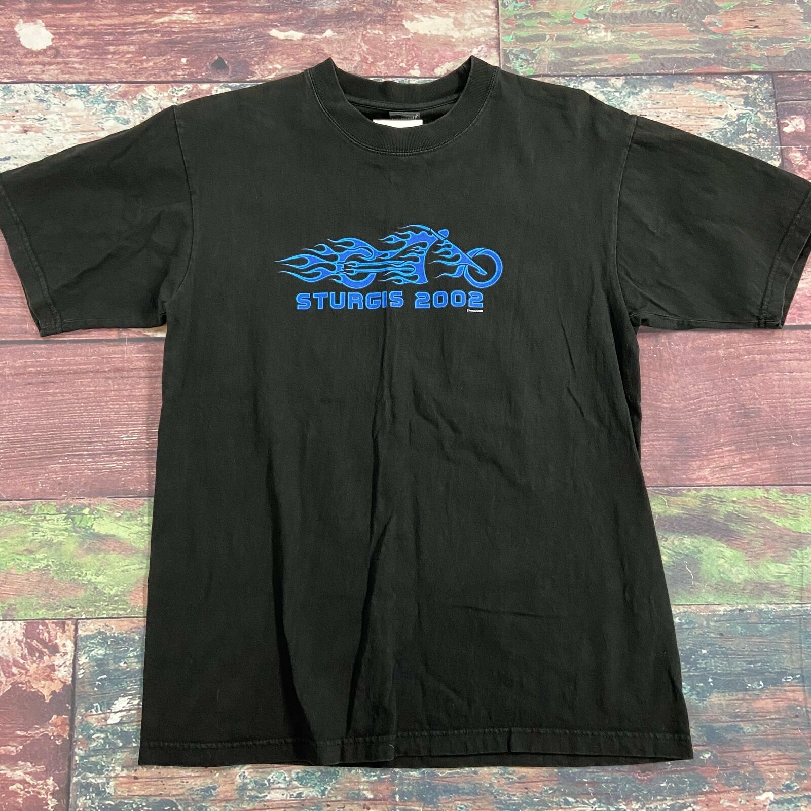 Vintage Lightning Sturgis 2002 Motorcycle Black Graphic T-Shirt Men Size M *