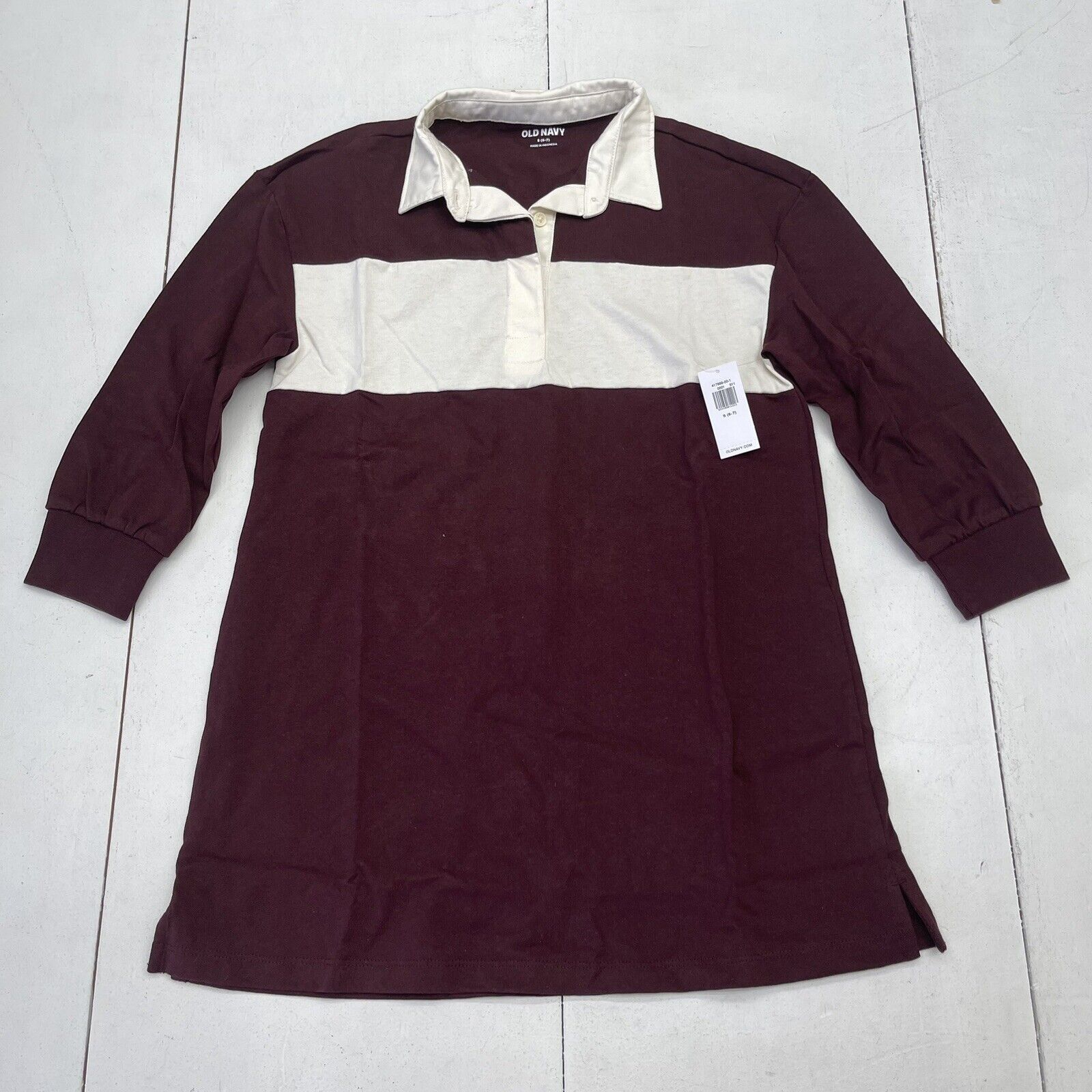 Old Navy Burgundy Long Sleeve Rugby Polo Dress Youth Girls Size Small New