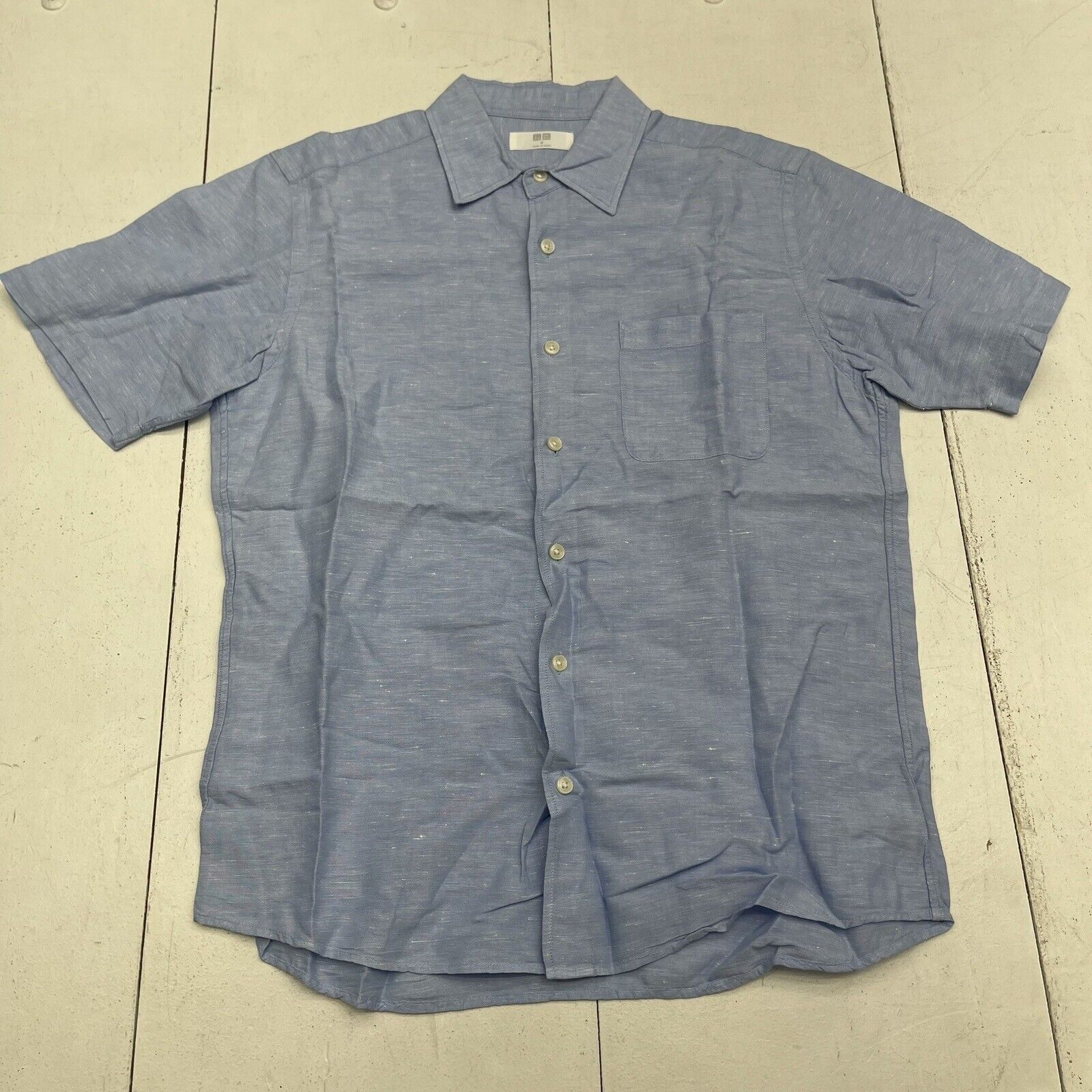 Uniqlo Blue Short Sleeve Button Up Polo Mens Size Medium