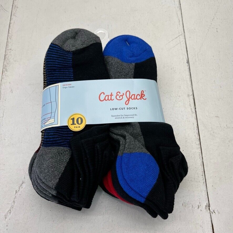 Cat & Jack Multi-Colored 10 Pack Low-Cut Socks Unisex Kids Size Large NEW